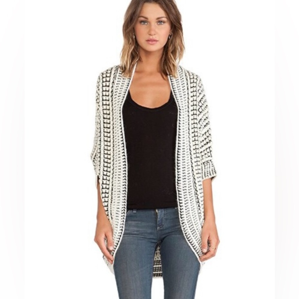 LA Made Cocoon Shaped Cardigan in White and Black. Size XS